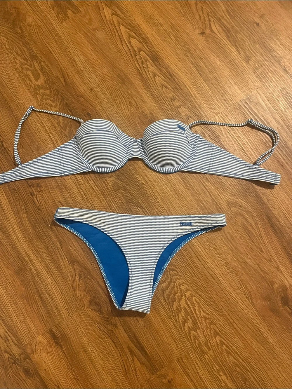 triangl swimwear Blue & White Striped Bikini Set